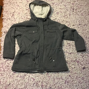 Women's Ashley Grey & Cream Lined Hooded Utility Jacket Plus 2X